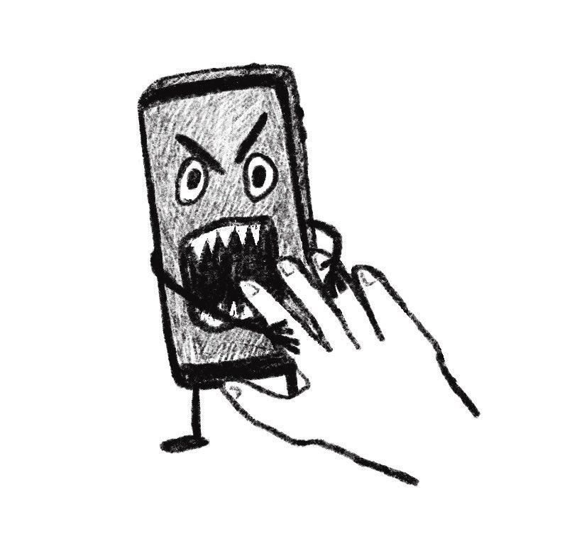 a phone biting a finger